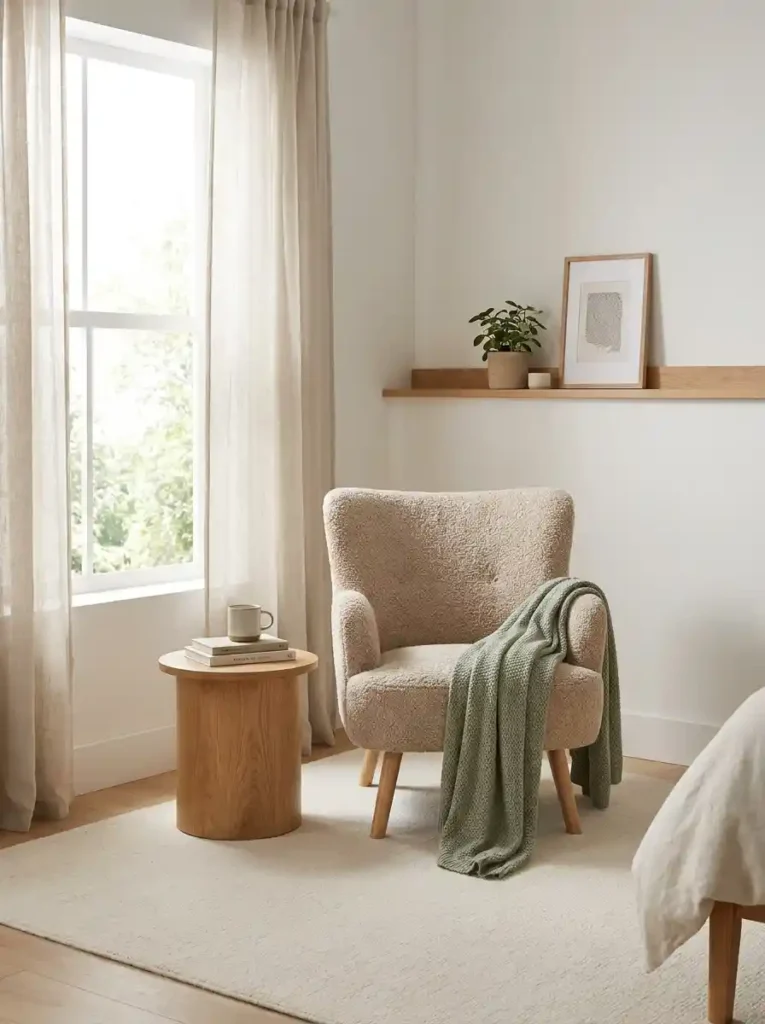 Beige Boucle Accent Chair