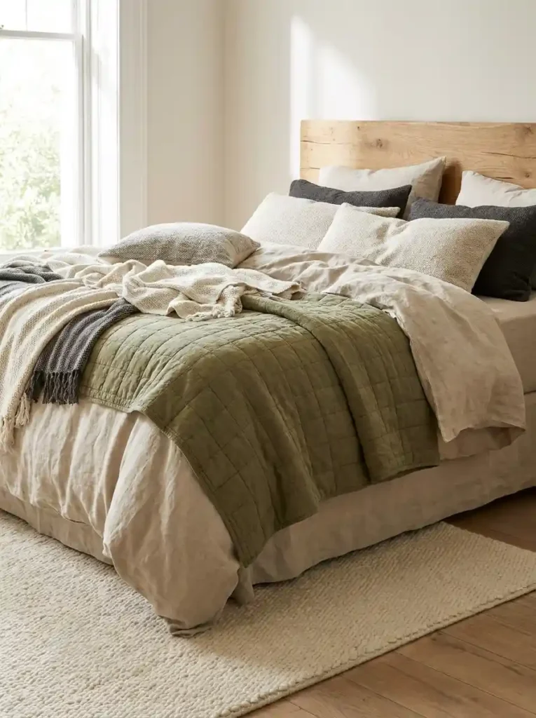 Beige and Sage Layered Bedding