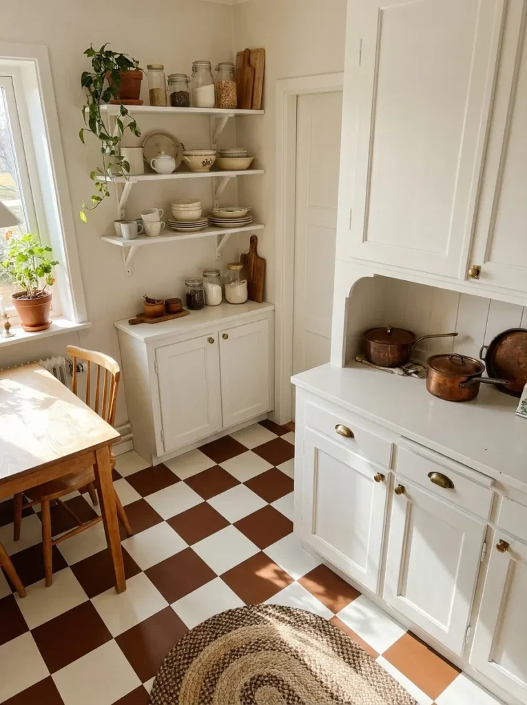 Brown and White Checkerboard Floor
