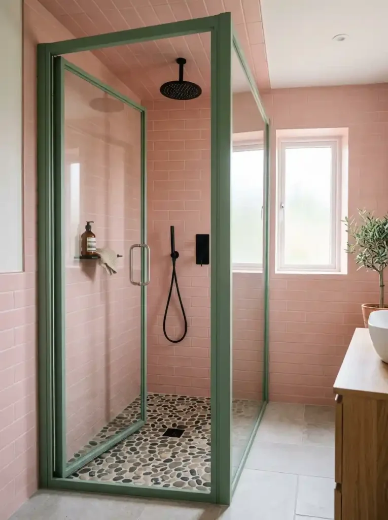 Green Framed Shower Door