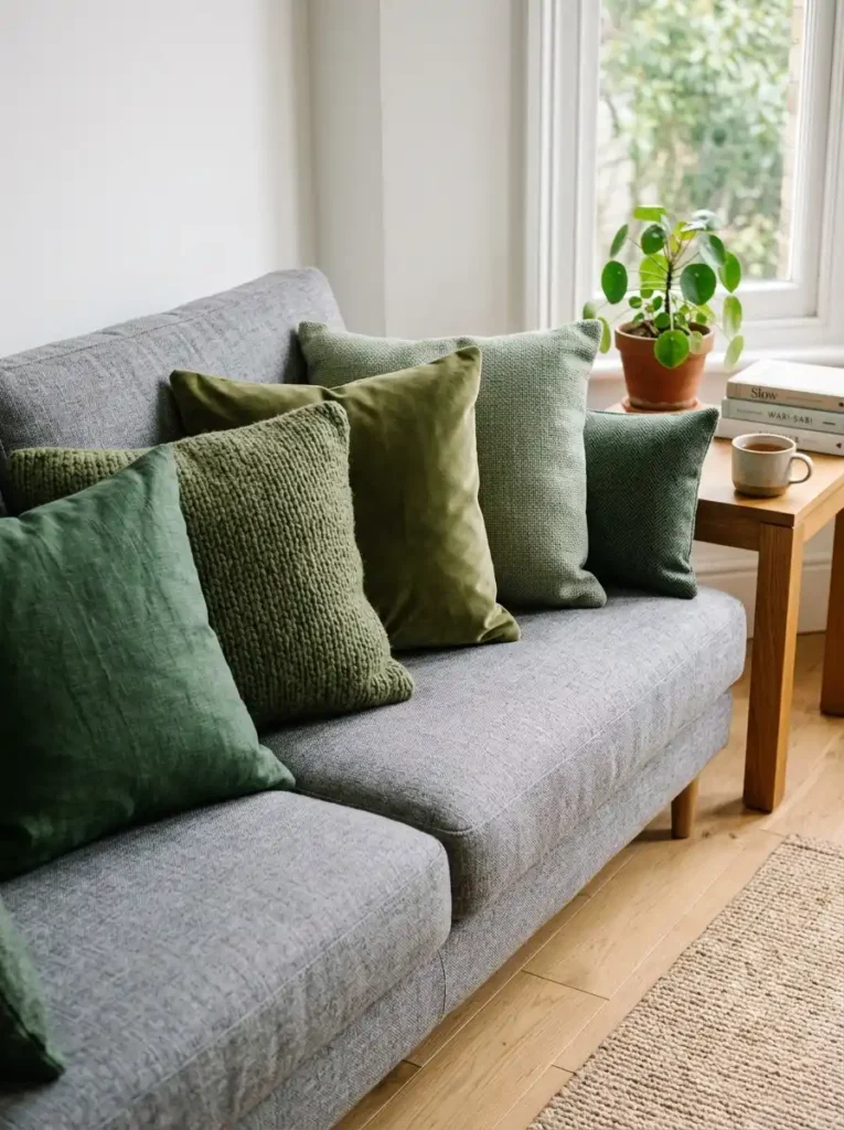 Green and Grey Throw Pillows