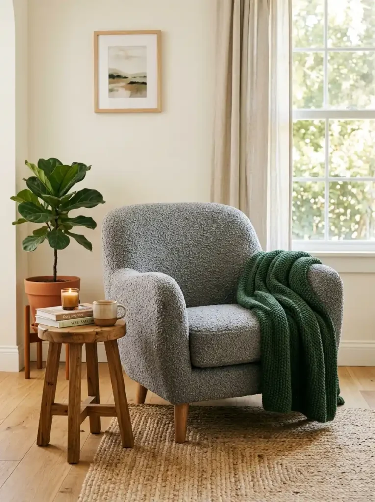 Grey Boucle Accent Chair