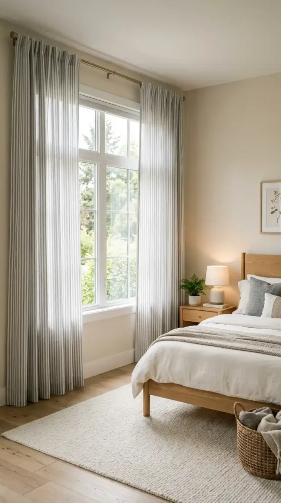 Grey and White Striped Curtains