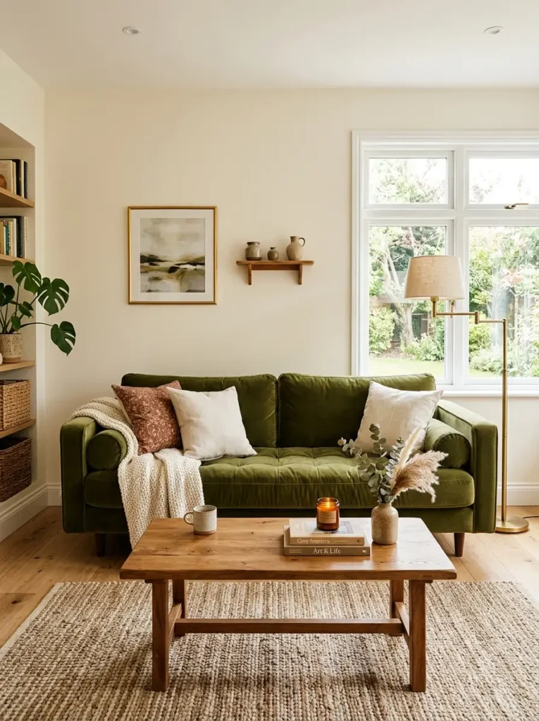 Olive Velvet Sofa