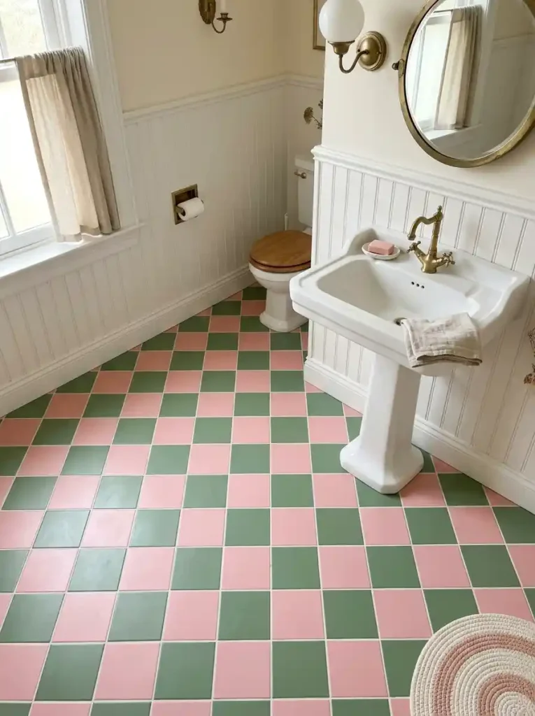 Pink and Green Checkerboard Floor
