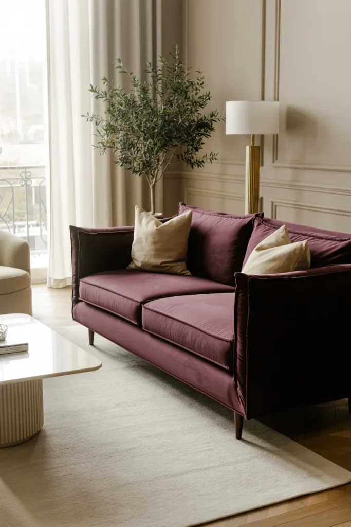Plum Velvet Sofa