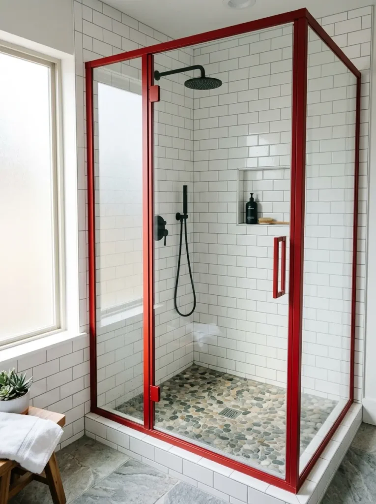 Red Framed Shower Door