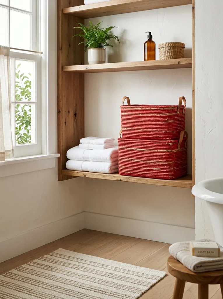 Red Woven Basket Storage