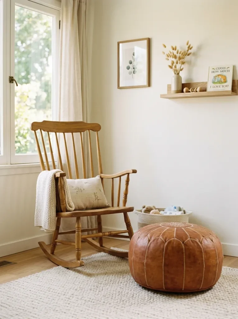 Tan Leather Pouf