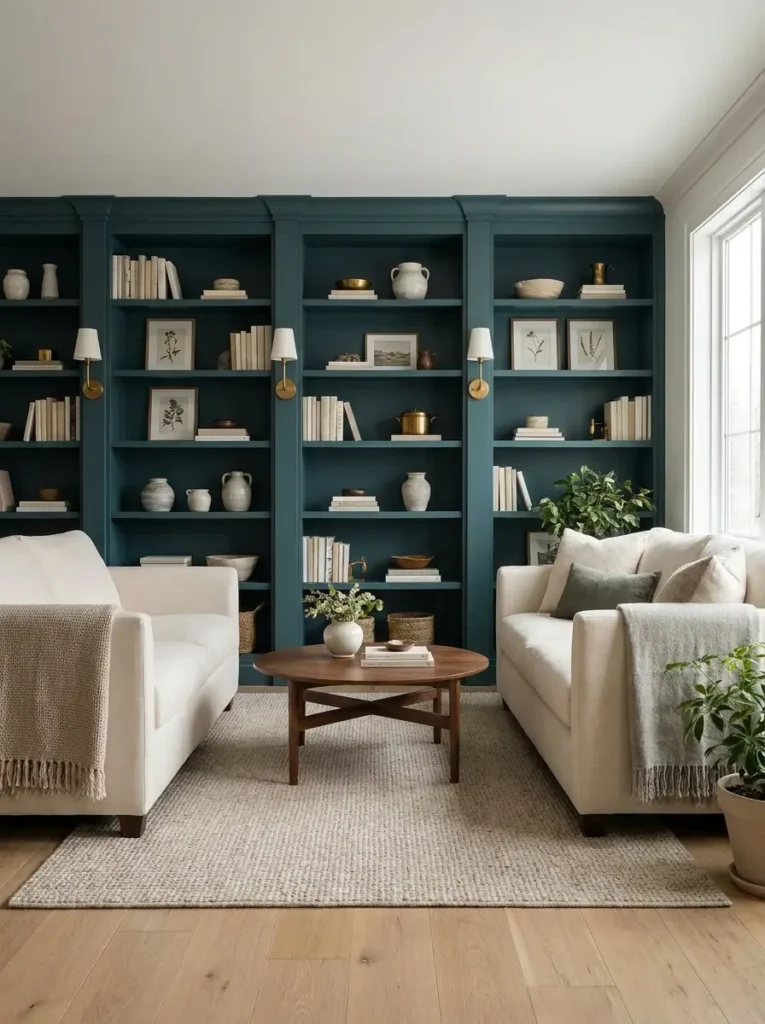 Teal Built-In Shelves