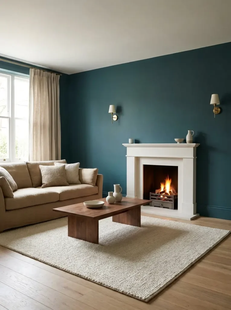 Teal Fireplace Wall