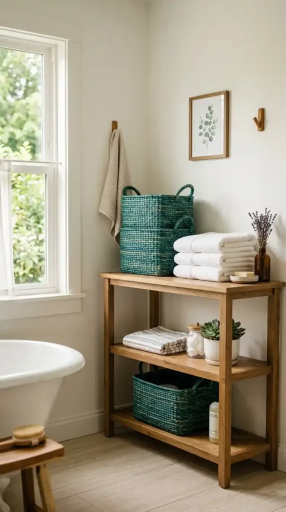 Teal Woven Basket Storage