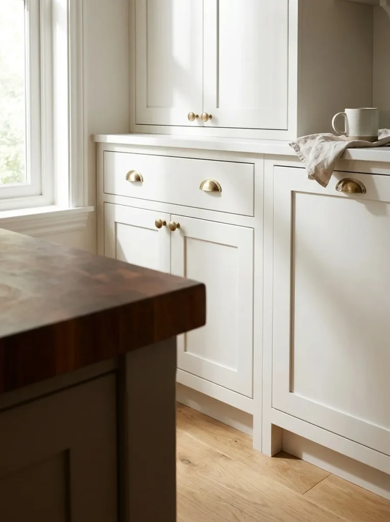 White Cabinet Hardware in Brass