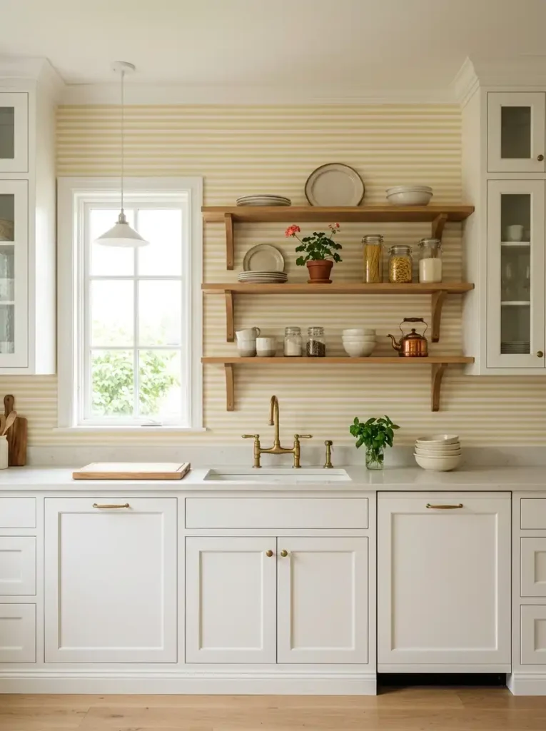 Yellow and White Striped Wallpaper