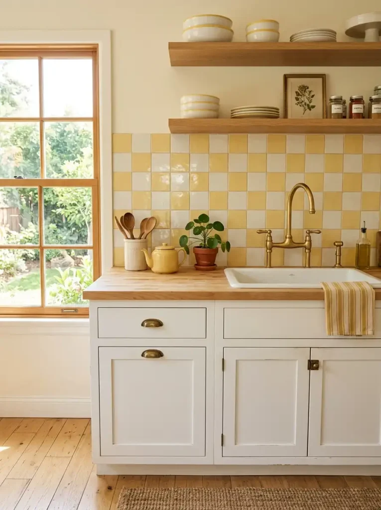 Yellow and White Tile Backsplash