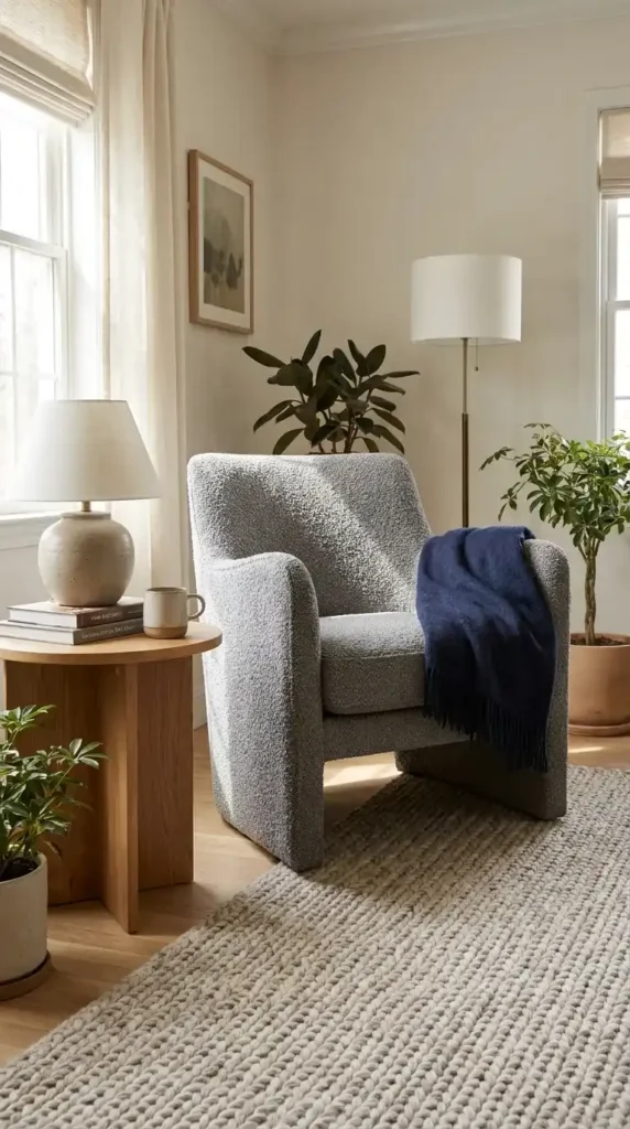 Grey Boucle Accent Chair